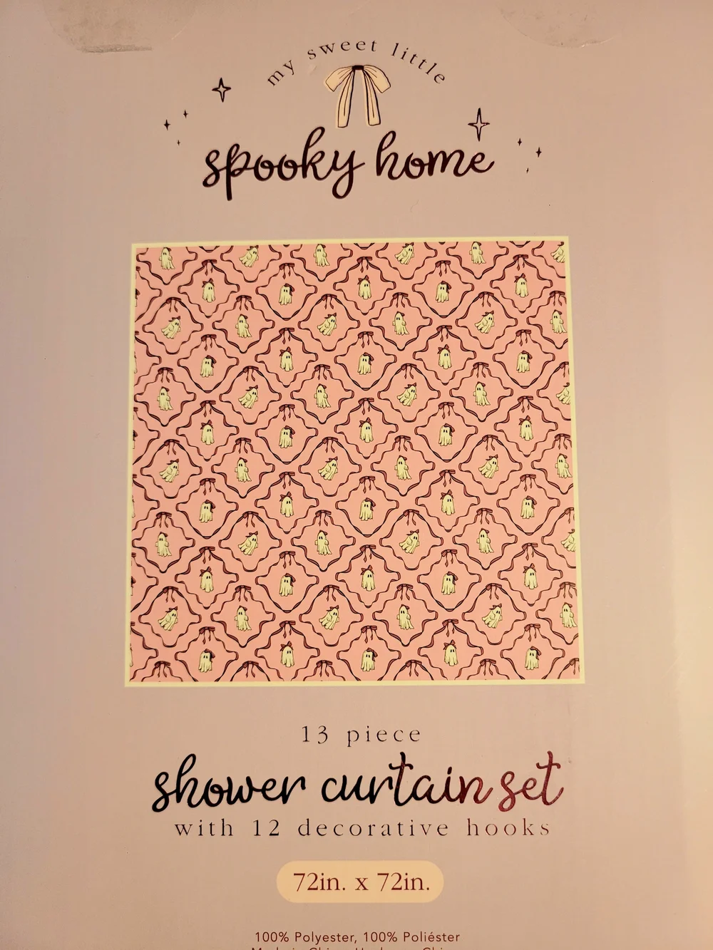 Pink Shower Curtain Set with Decorative Hooks